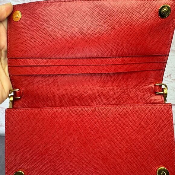 Prada Saffiano Red Mini Bandoliera Chain Clutch Crossbody Bag - Picture 8 of 14